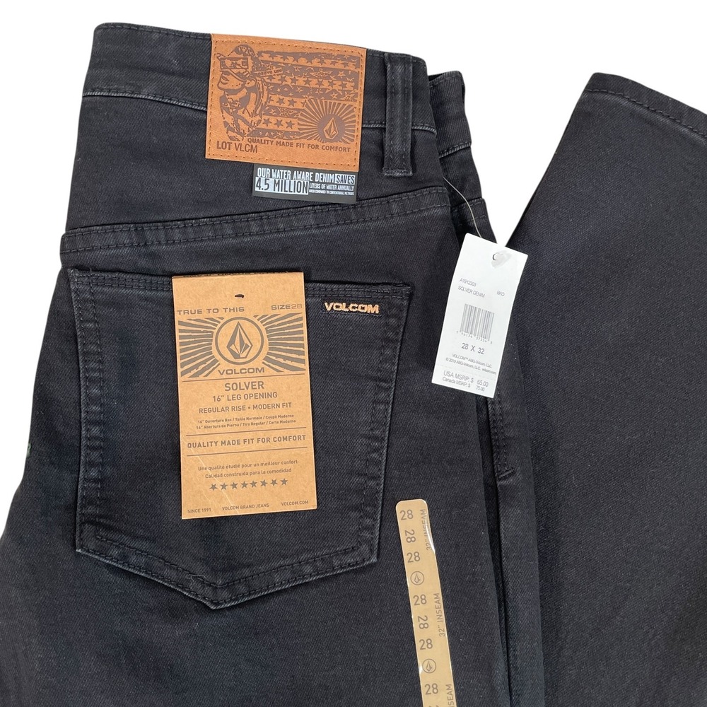 NEW Volcom Solver Modern‎ Straight Jeans Mens 28x32 Blackout Denim Stretch Dark